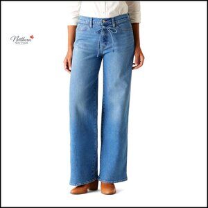Wide Leg Jeans with Belt Mid Rise Stretch Denim